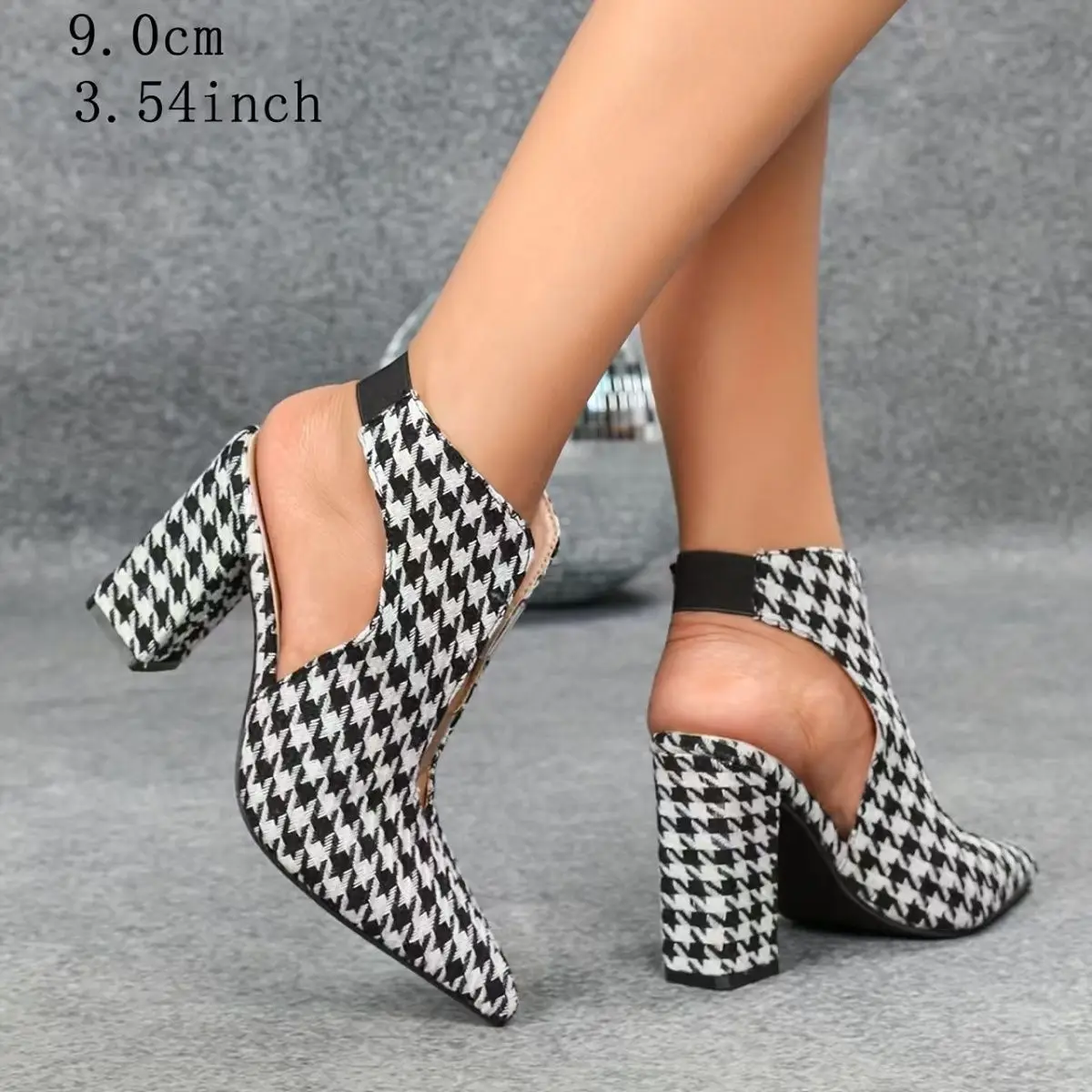 Fashion Houndstooth Cowboy Boots for Woman Autumn New High Heels Sandals Design Transparent Straps Elastic Botines Mujer