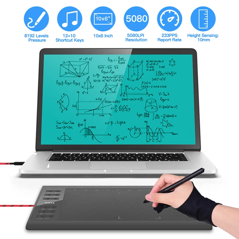 

10x6" Graphics Drawing Tablet Professional 12 Express Keys 8192 Levels Battery-Free Stylus/8pcs Nibs/Pen Clip Support PC/Laptop