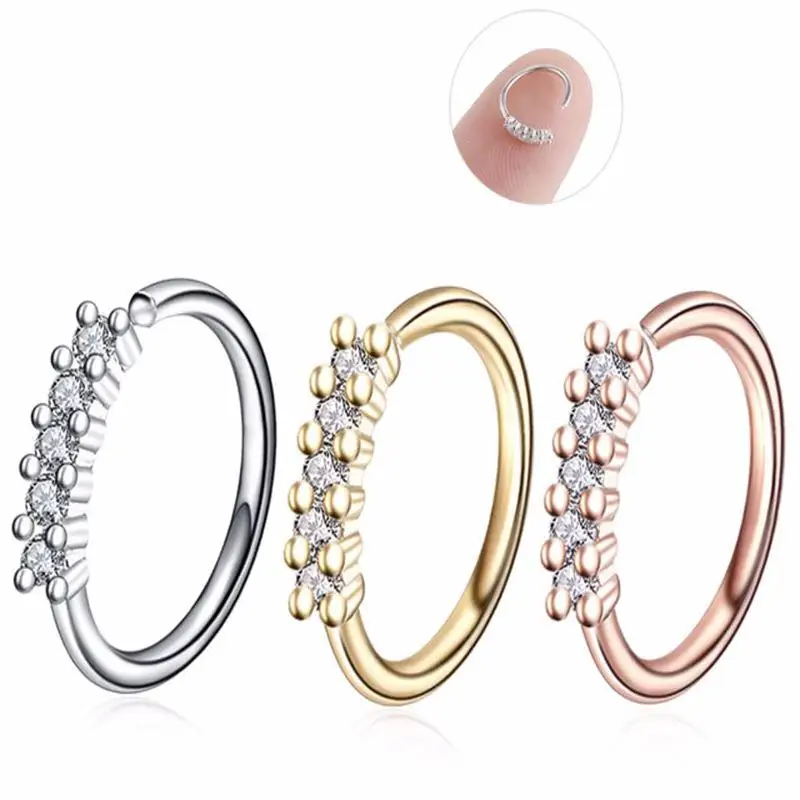 Brinco de Argola Meia Argola com Micro Pavê de Diamantes Estilo Coreano da Moda ER03 Formato Doce e Moderno Outro Material