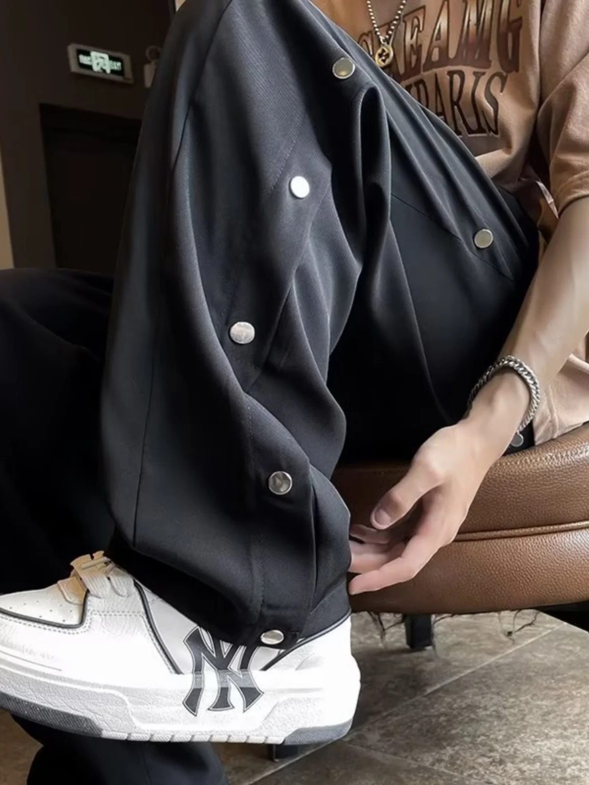 

Черные свободные брюки в американском ретро-стиле для мужчин, на пуговицах, повседневные, прямого кроя, спортивный стиль, весна-осень