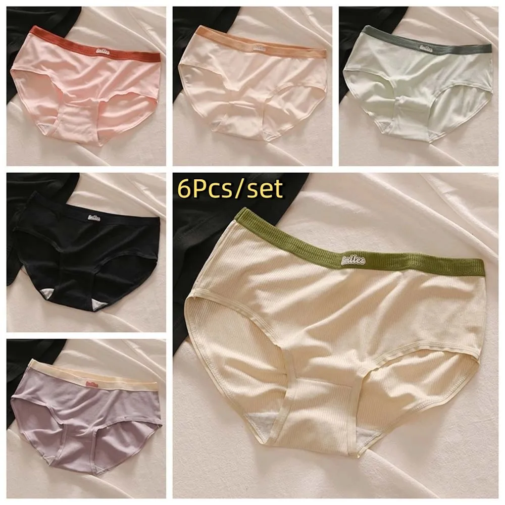 

6Pcs Middle Waist Women Panties Set Underwear English Letter Cute Student Briefs Female Lingerie 6PCS Letter Underpants