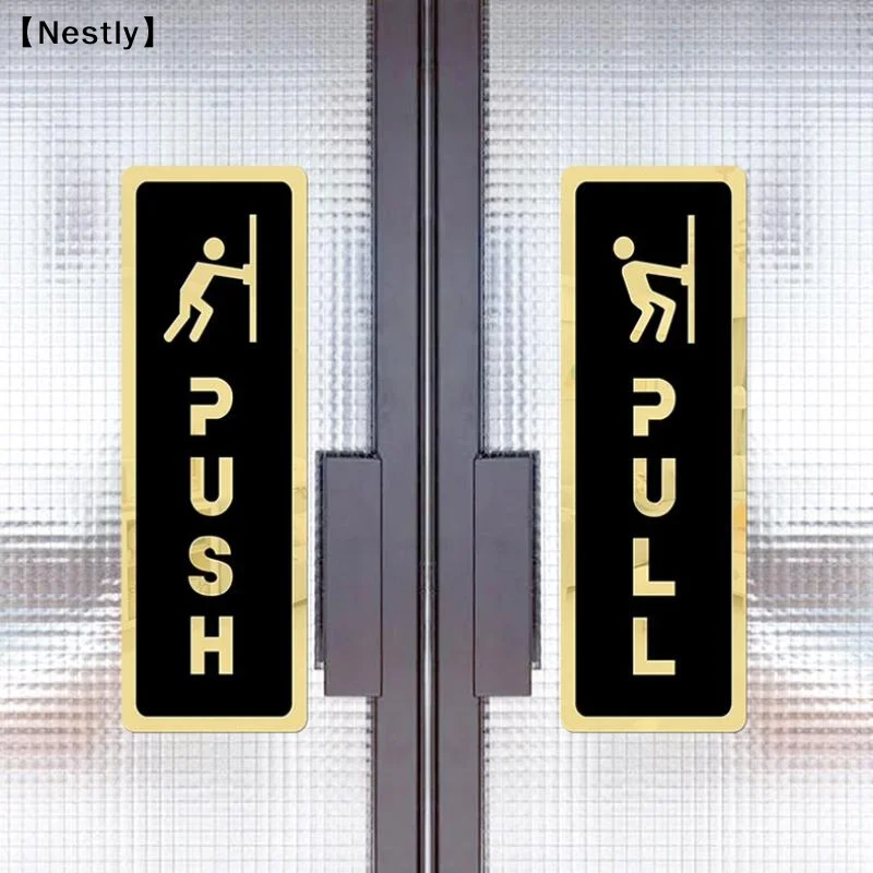 2 Pcs Push Pull Window Door Sticker Acrylic Sliding Door Logo Sticker Shop Hotel Business Cafe Sign Restaurant Pull Sticke〔Nest〕