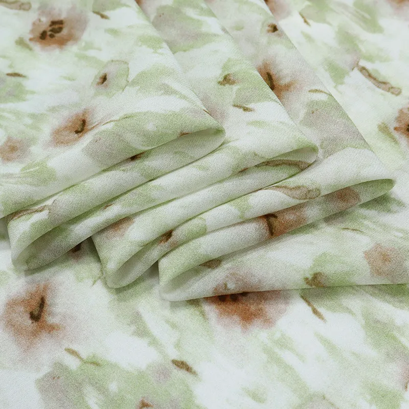 High Quality Qingyun Flower Hazy Silk Jianhongcrepe Fabric Silkworm Silk Clothing Shirt Dress High-End Fabric