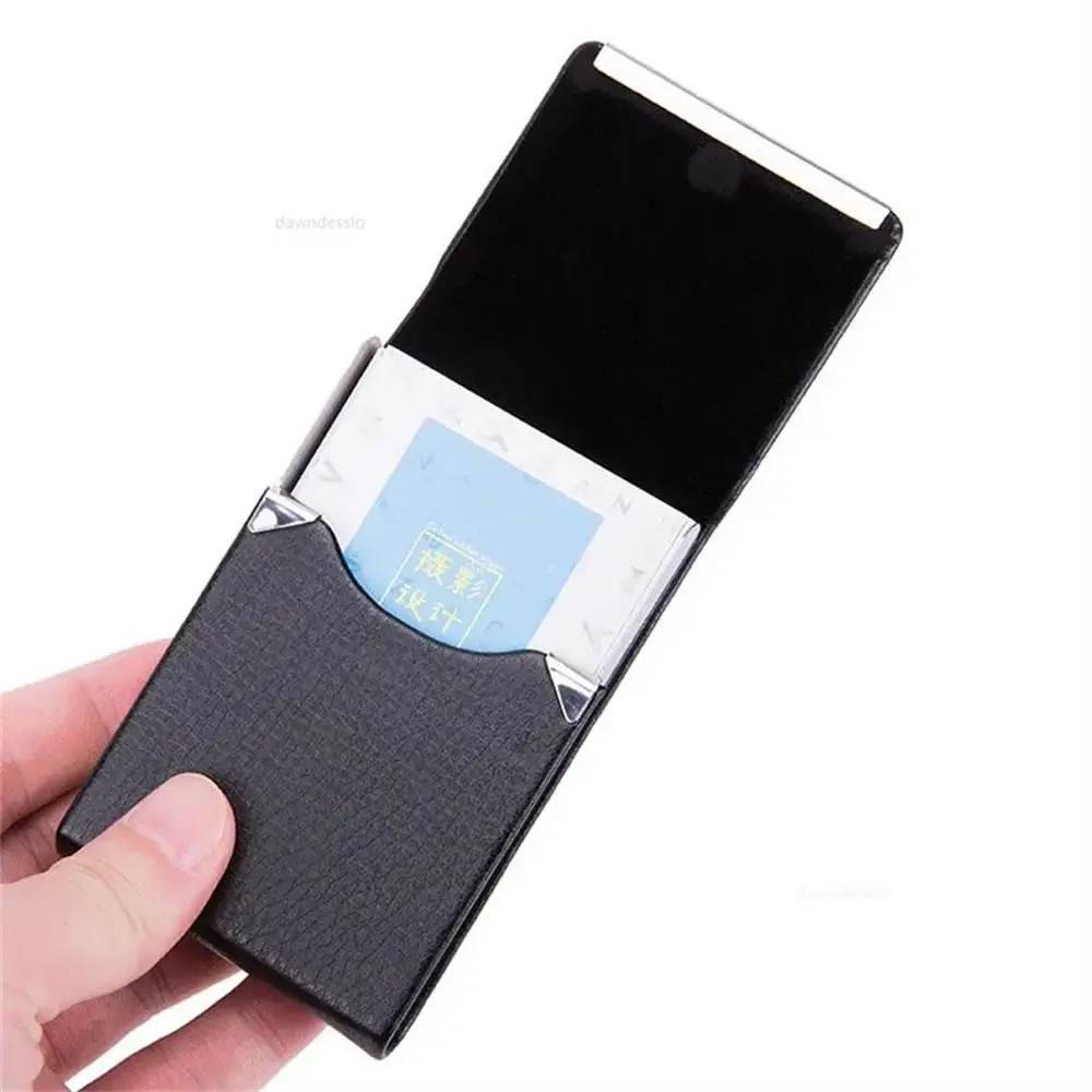 PU หนังธุรกิจ Slim Pocket สแตนเลสผู้ถือบัตรแฟชั่นหัวเข็มขัดโลหะ ID กรณีกล่องผู้หญิงผู้ชาย