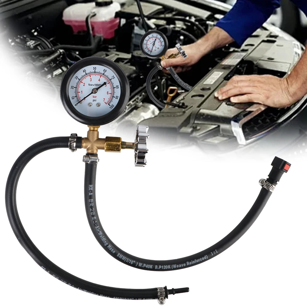 Probador de presión de combustible para motocicleta, medidor de presión de aceite con adaptador de manguera, medidor de presión de combustible automotriz, herramientas de garaje de 0-100Psi/7bar