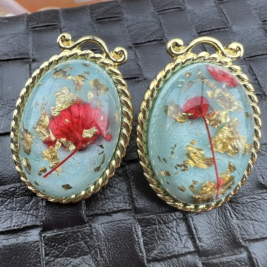 

Vintage Handmade True Flower Jelly Glass Atmosphere Simple Earrings