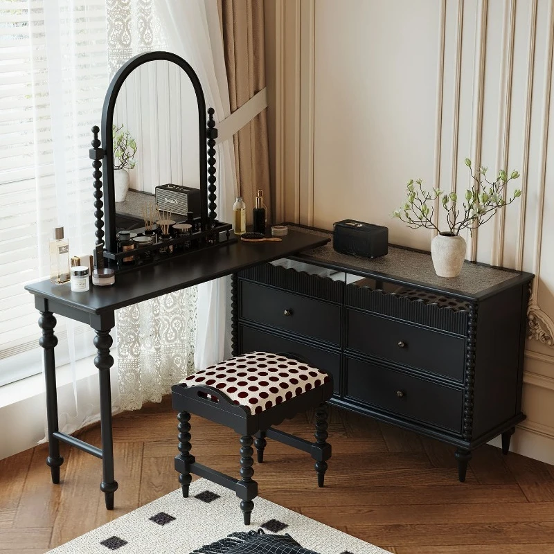 Dresser, chest, integrated rotatable full solid wood bedroom, storage cabinet, makeup table