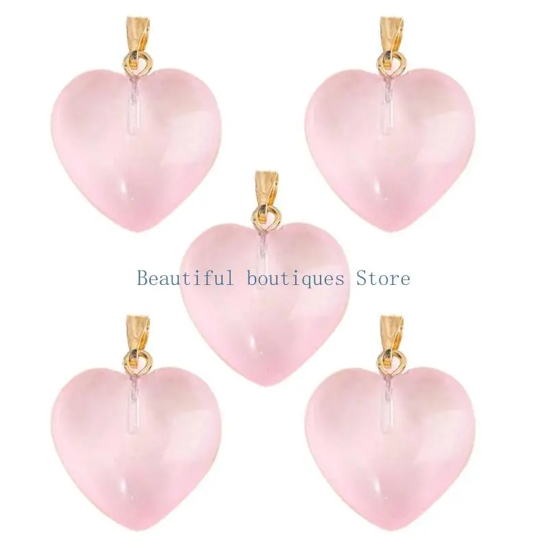 U4LF 5Piece Glossy Heart Shaped Pendant Sweet Cool Heart Charm with Hole DIY Necklace Jewelry Making Backpack Keychain Charm