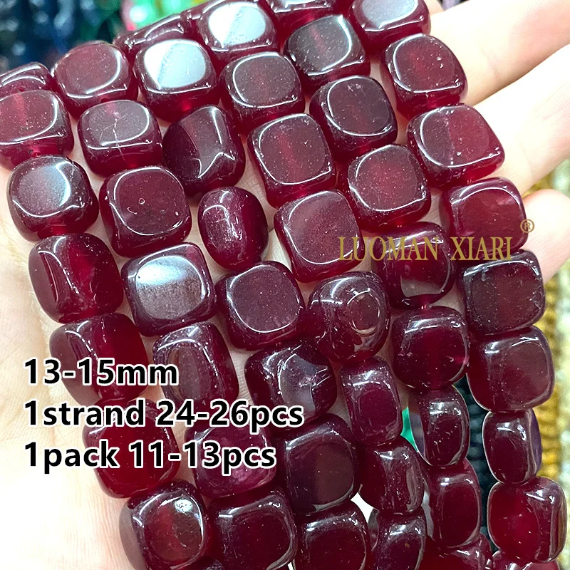 13-15mm Flat Square Natural Stone Chalcedony Amber Topazs Black Color Spacer Beads for Jewelry Making Diy Bracelet Accessories