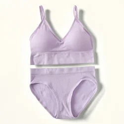 Women Seamless Bra and Panties Set Low Back Bra Sexy Lingerie Set Backless Brassieres Female Crop Top Sport Underwear Set