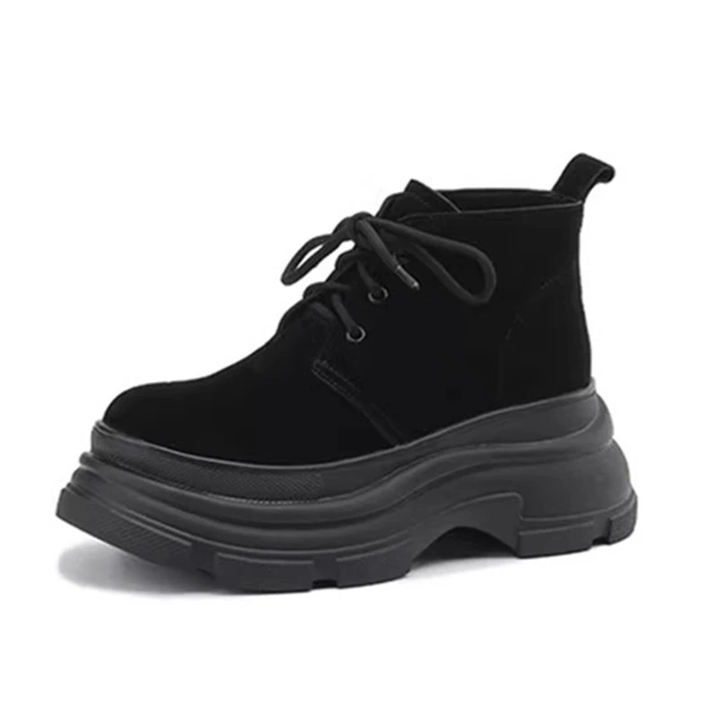 Bottes de rinçage à plateforme plate pour femmes, baskets en daim, chaussures courtes en peluche, chaudes, coton, décontractées, marque de mode, hiver, nouveau, 2025