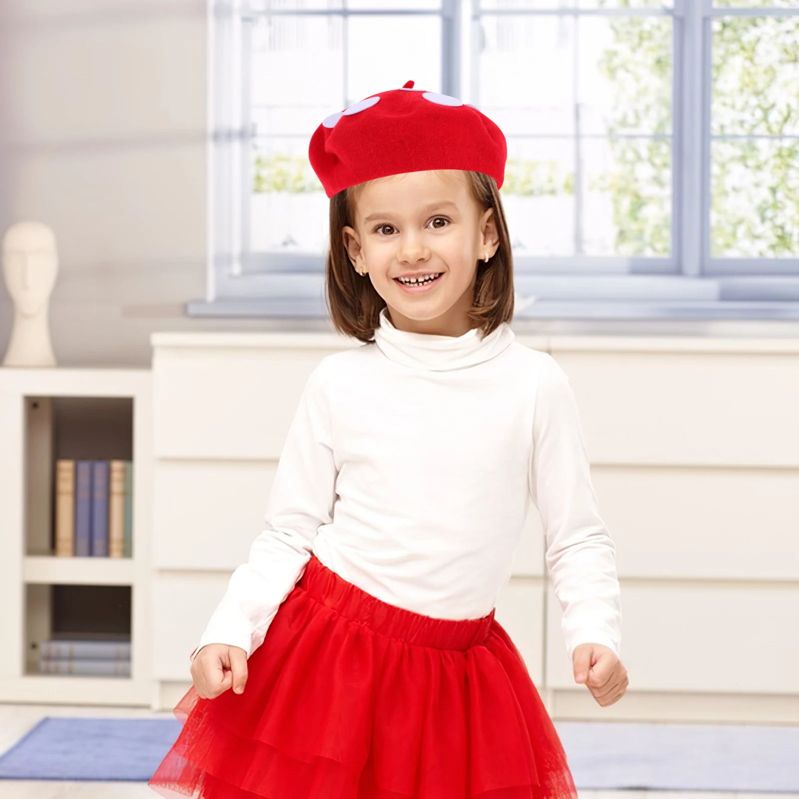 

Lovely Red Mushroom Beret For Girls Novelty Costume Hat Party Cosplay Photography Prop Halloween Carnival Kawaii Headgear Bright