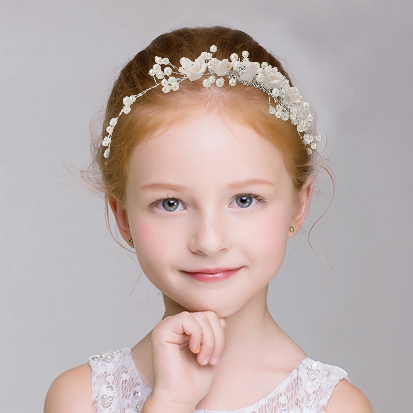 

Girls Hair Accessories Children's Princess Flower Headband Wedding Party Costume Elegant Durable Pearl Hairband Flower Girl