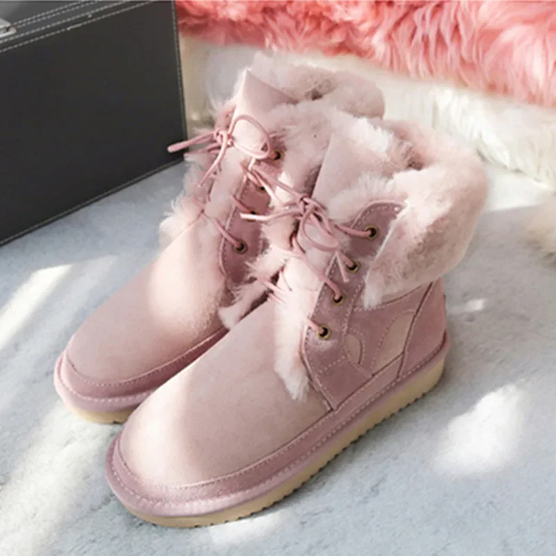 Australia Boots Women 2023 Genuine Sheepskin Leather Snow Boots Wool Boots Sheep Fur Flat Anti-skid Warm Winter Shoes 42