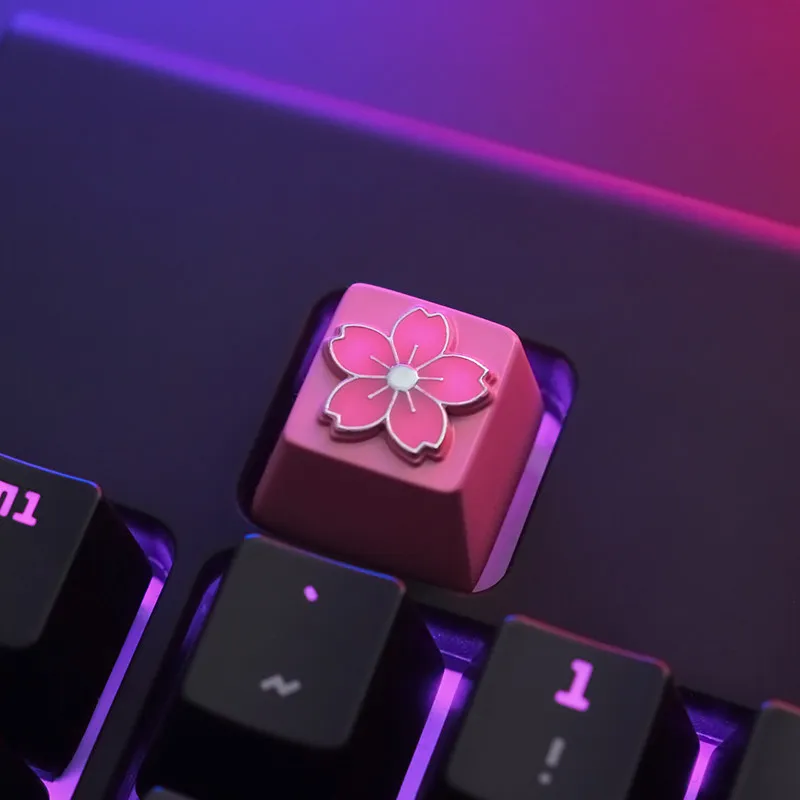 

Cute Metal Keycaps Pink Sakura Point Key Cap Translucent Keycap Suitable for Mechanical Keyboards Cross Shaft Aluminum Alloy Cap