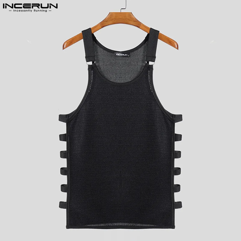 Men Tank Tops Solid Color O-neck Sleeveless Male Vests Hollow Out Streetwear INCERUN Summer 2026 Sexy Fashion Men Clothing S-5XL