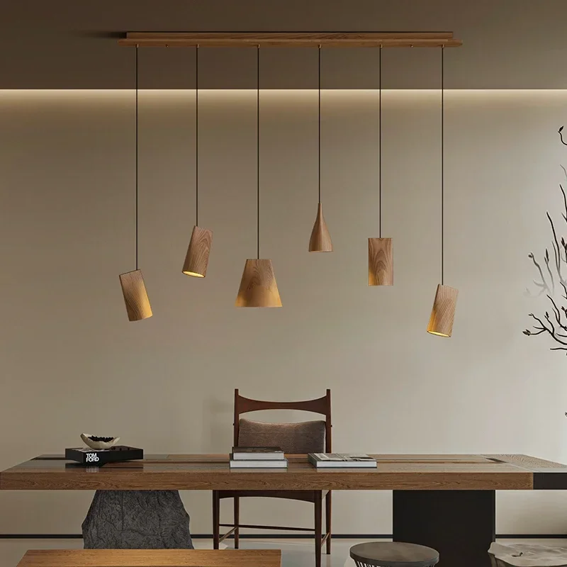 

Nordic Solid Wood Bedside Lamp Bedroom Pendant Lamp Restaurant Lamp Desk Modern Minimalist Bar Table Small LED Chandelier