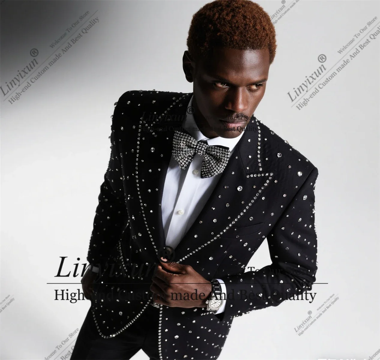 

Luxury Beaded Diamond Tuxedos Mens Suit 2 Pieces Sets pantalones hombre Customized Slim Fit Groom Male Prom Party Blazers