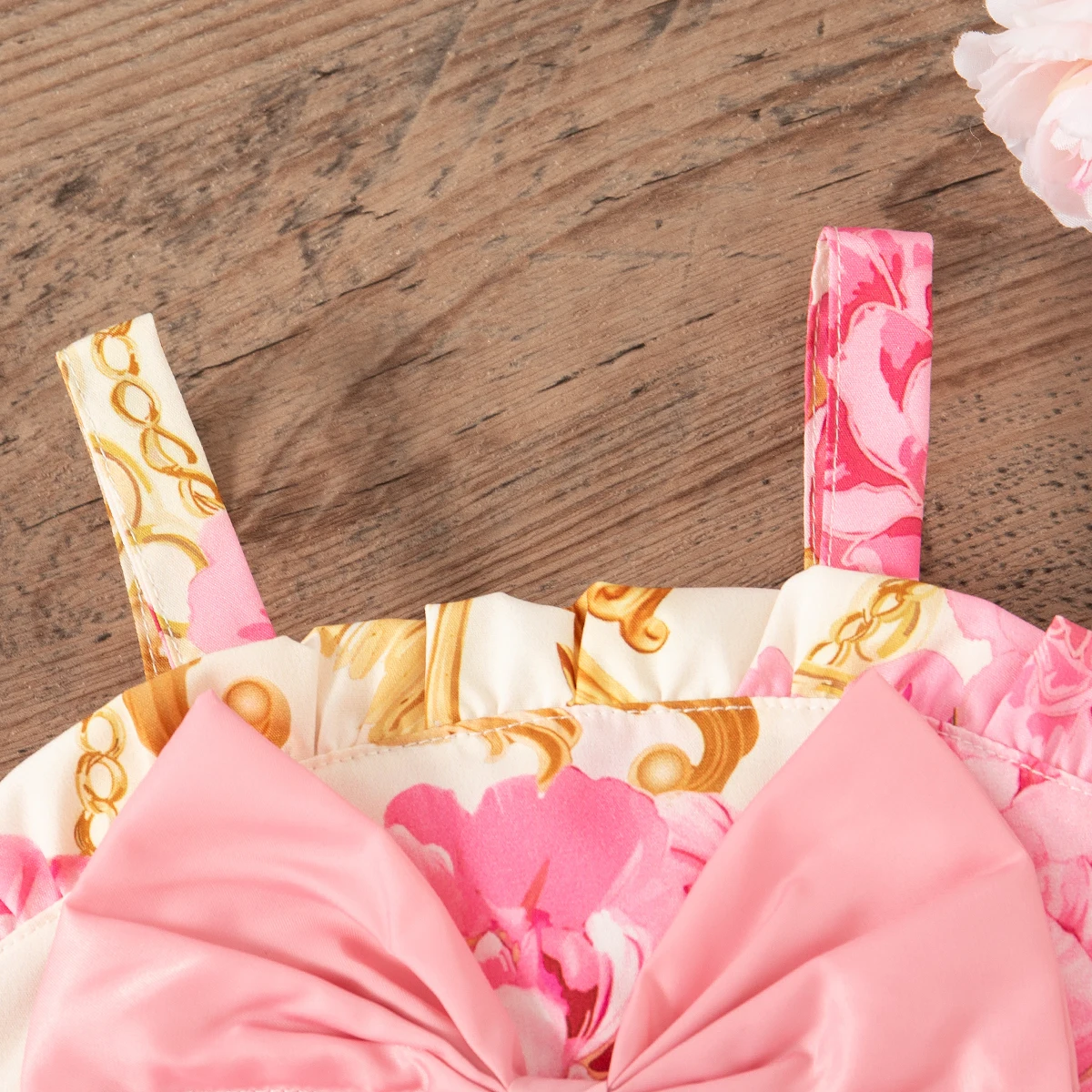 فستان بناتي صيفي لطيف بحزام مطبوع عليه وردة للأطفال فستان بناتي لطيف بفيونكة للشاطئ ملابس للفتيات الصغيرات