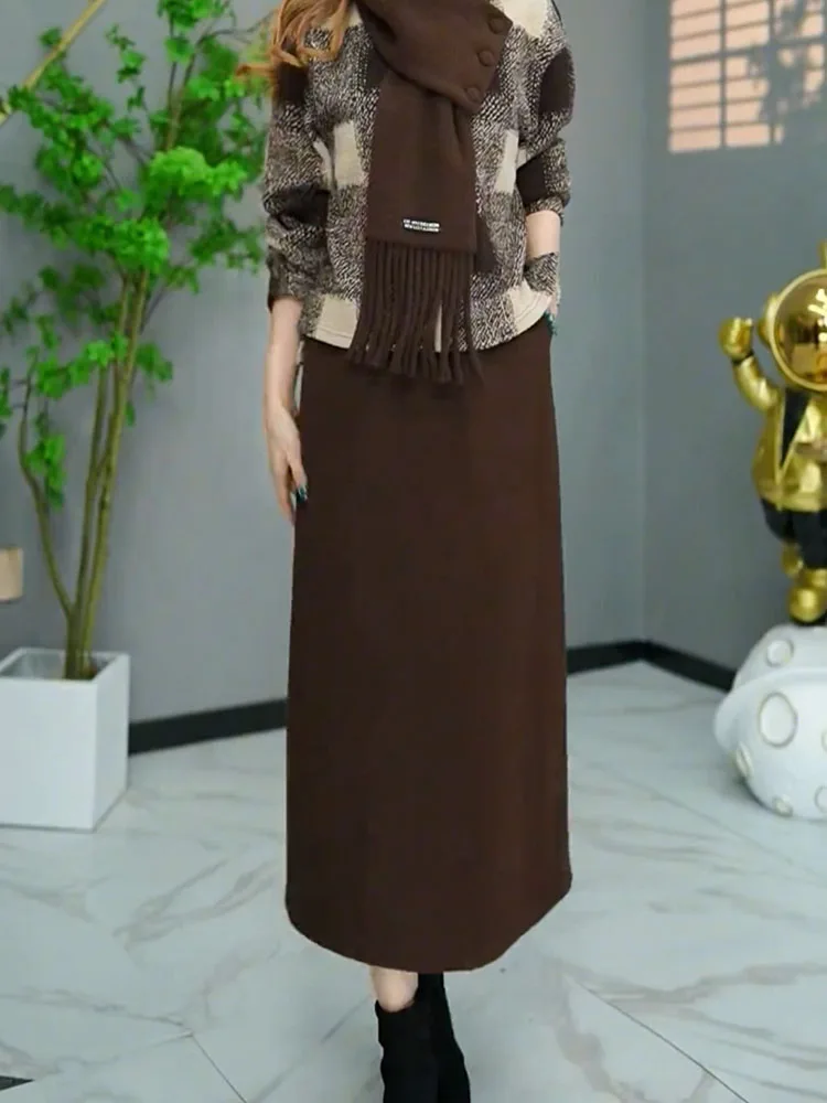 

Женская модная универсальная длинная юбка Ele Commuter Sle прямого кроя с высокой талией, кофейно-коричневого цвета, для осени и зимы, больших размеров