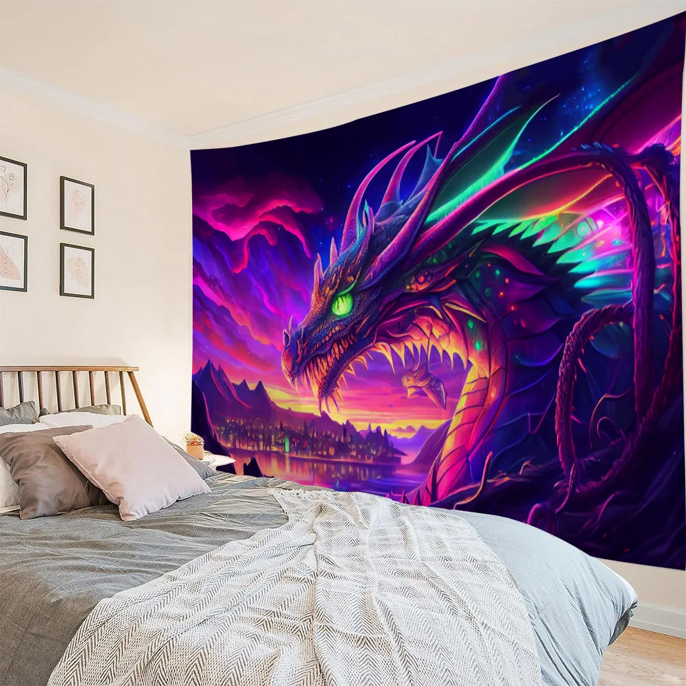 

Dreamy Dinosaur Starry Sky Tapestry Wall Hanging Hippie Anime Home Party Background Cloth Poster Children's Room Decoration