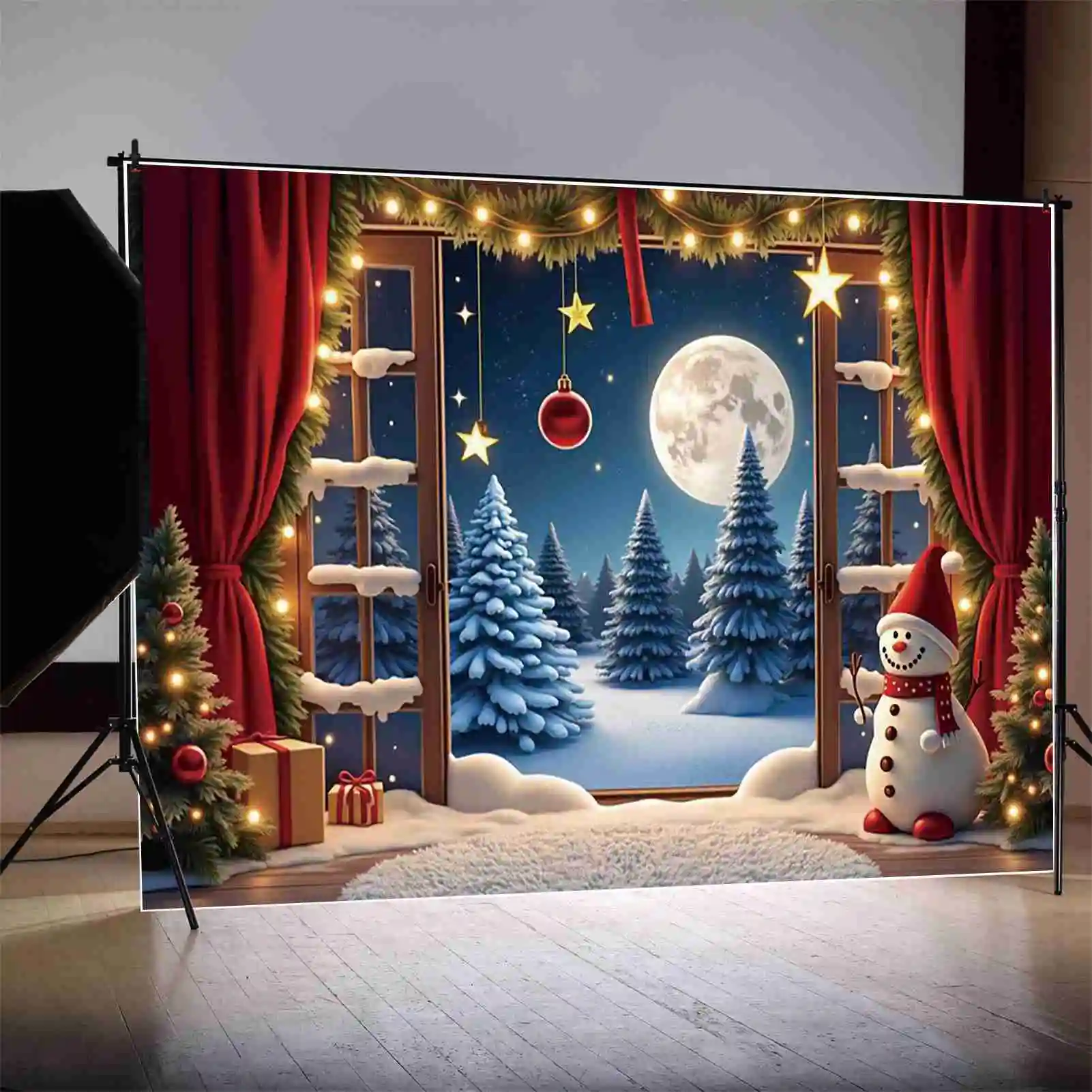 MOON.QG-Fond de photographie de Noël, arc de fenêtre, porte en bois, nouvel an, photozone, toile de fond, accessoires de studio photo pour bébé, 2025