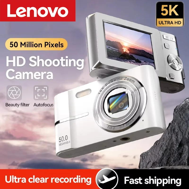 Lenovo 5K Digital Camera 50MP 16X Student Camera Outdoor Anti-Shake Digital Video Camera Flash Video Recorder Small Video Camera