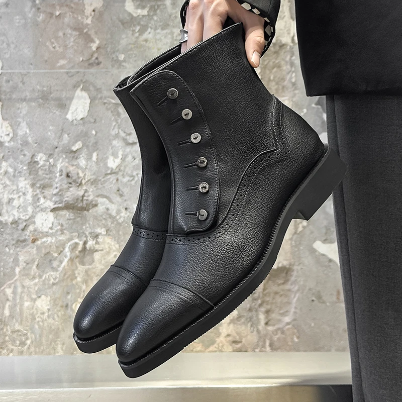 

Men's casual leather boots Trendy designer style Work Leisure Business 38-46 Outdoor fashion street shoes Black Quality Hot