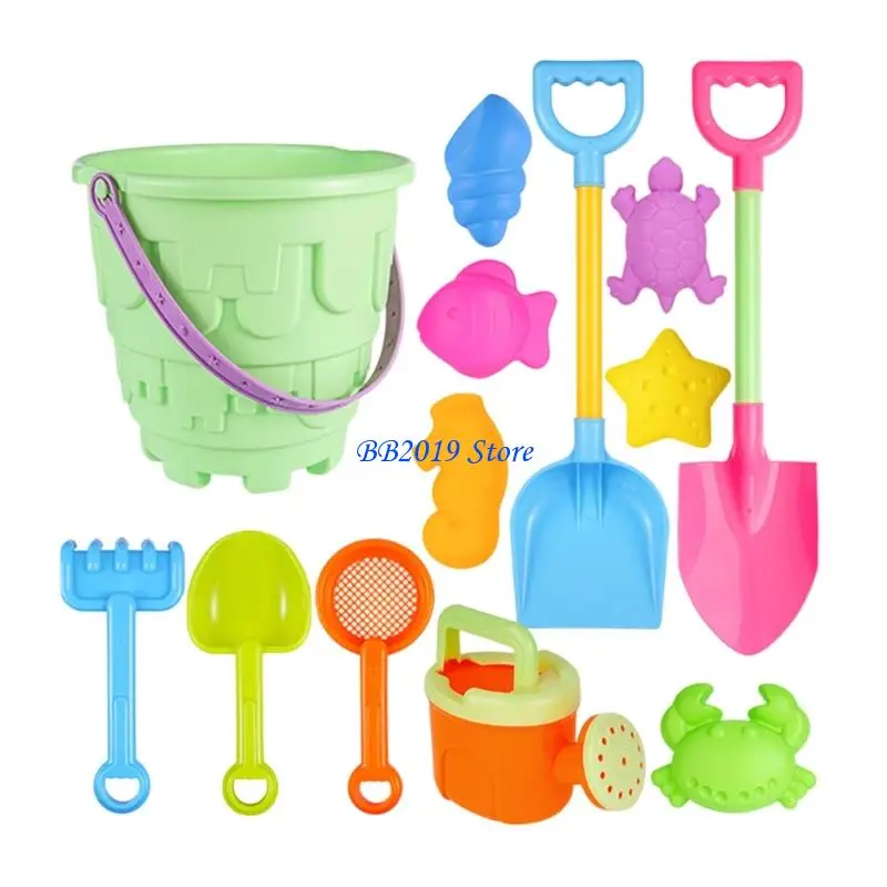 Q0KB 13 Piece Non Toxic Sand Play Set Includes Large Shovel And Storage Bucket For Family Beach Fun