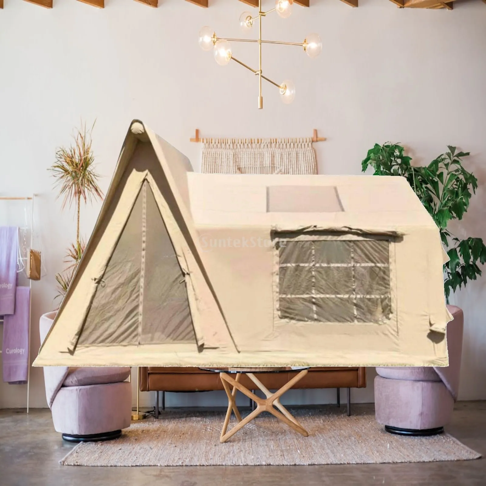 Outdoor Inflatable Tent Automatic Air Beam Setup Large Family Cabin Breathable TC Cotton Waterproof Coating for Outdoor Camping