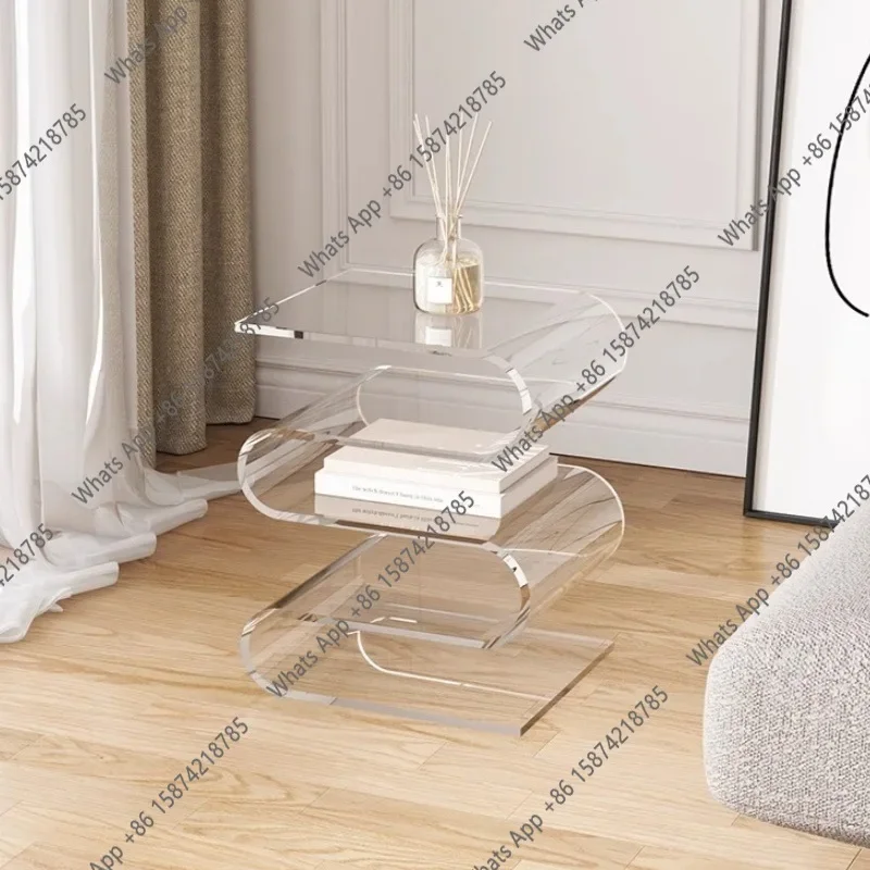 W Acrylic Bedside Table Storage Cream Wind Transparent Sofa Side Few Household Bedroom Minimalist Special-shaped Magazine Rack