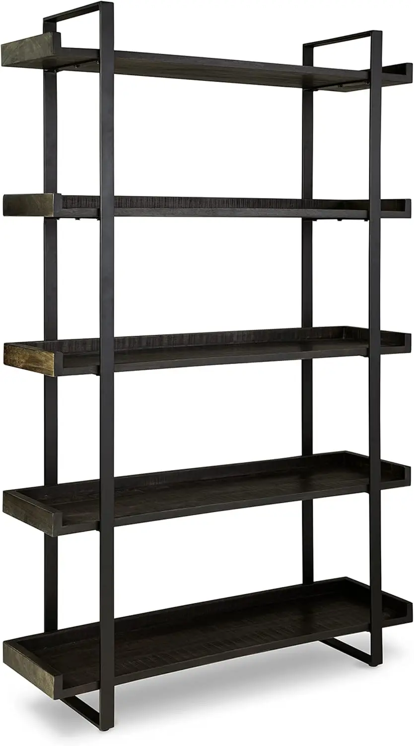 

Kevmart Contemporary 5 Shelves Bookcase, Dark Brown & Black