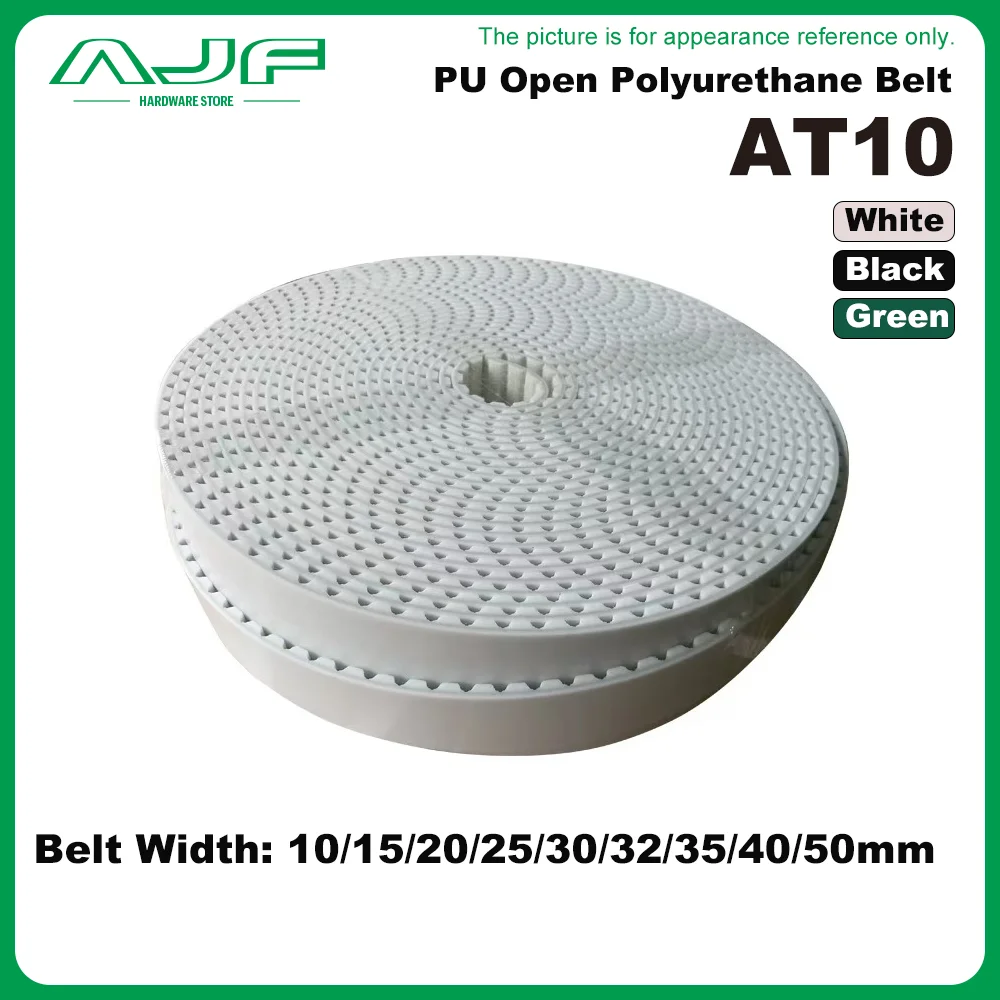 

AT10 PU Open Belt Color: White/Green/Black Width: 10/15/20/25/30/32/35/40/50mm AT10 Polyurethane open Timing Belts