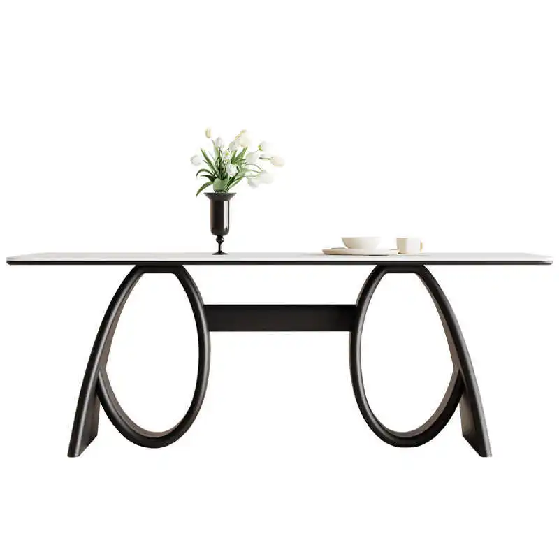 

French retro rectangular solid wood dining table, modern simple rock slab