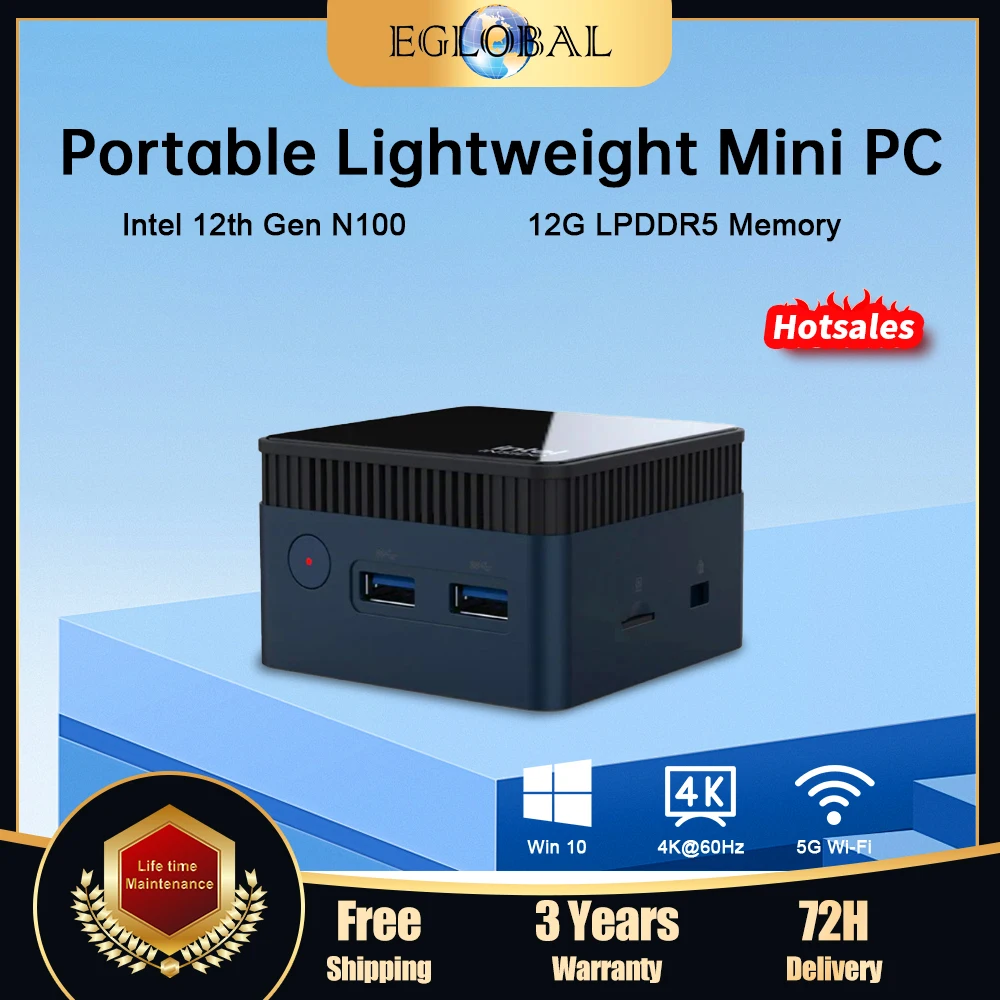 

EGLOBAL-Mini PC with Bluetooth Intel 12th Gen 12G LPDDR5 512G SSD, WiFi 6, Win11 2 x HDMI2.0, 3 x USB 3.0, 2.4G, 5GHz, AM6S-N100