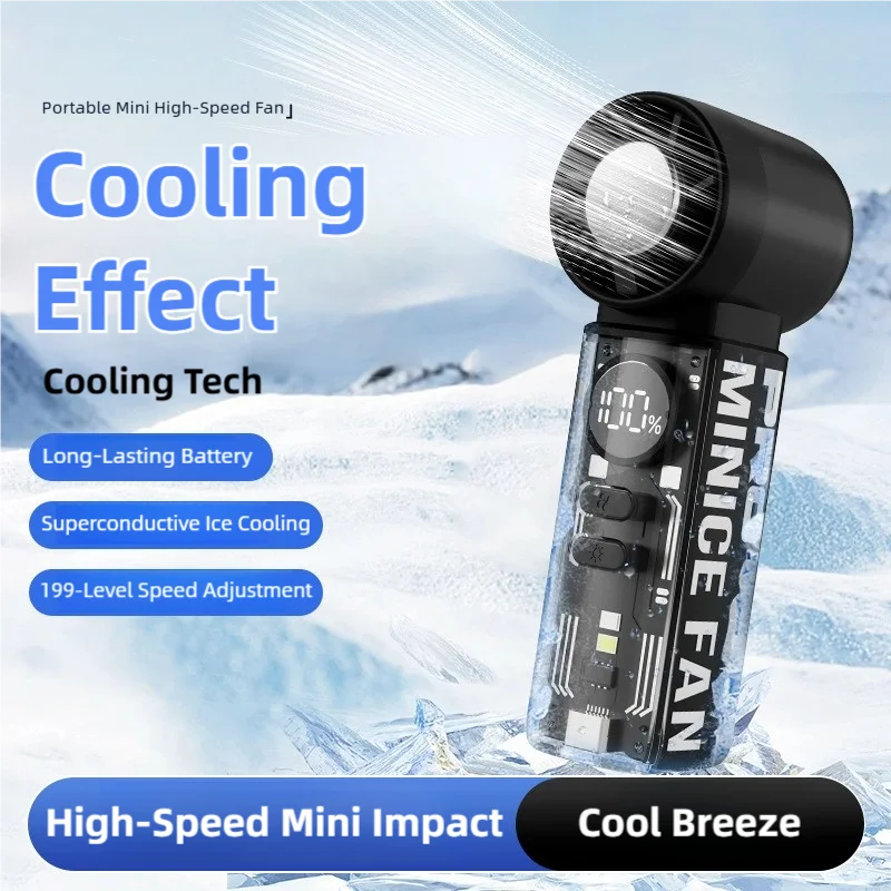 TINSOL 3000mAh High-Speed Ice Compress Handheld Fan, Portable Digital Display Turbo Fan, Semiconductor Transparent Mecha Style
