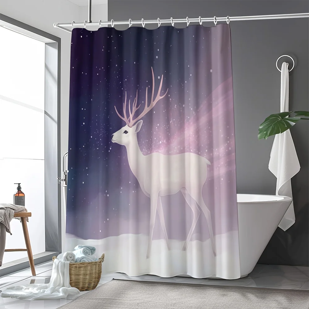 

Aesthetic Boho Woodland Deer Shower Curtain Starry Night Fawn Forest Bathroom Waterproof curtain 180x200cm
