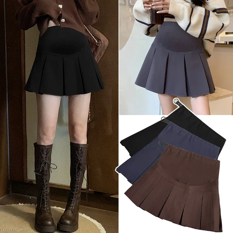 1030#  Autumn Winter Woolen Maternity Skirts Pleated A Line Elastic Waist Belly Clothes for Pregnant Women Hot Pregnancy Shorts