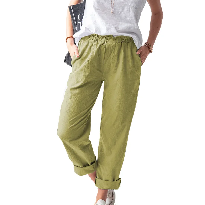 Harem Pants For Women Solid Color Elastic Waist Women's Pants With Side Pockets Casual Loose Ninth Pants Women's Clothing