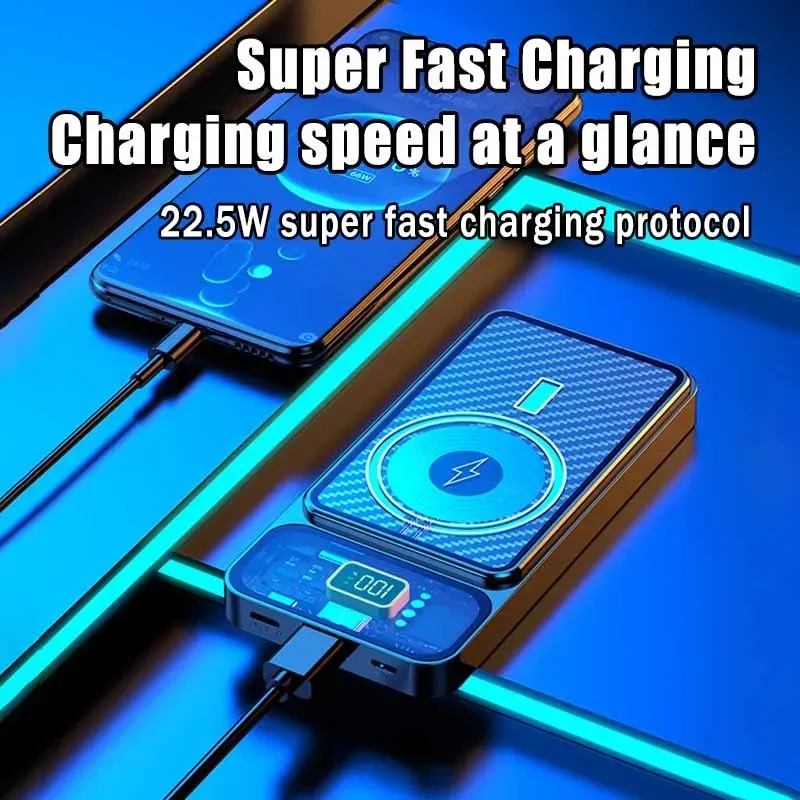 20000mAh Magnetic Power Bank 15W Wireless Fast Charging External Battery for Iphone14 13 Mini Portable Digital Display Powerbank