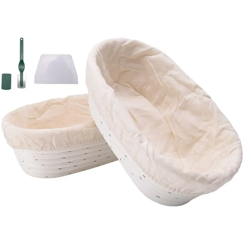 A84E-2X Banneton Proofing Basket Set - Artisan Sourdough Bread Bakery Basket,Dough Scraper/Cutter & Brotform Cloth Liner