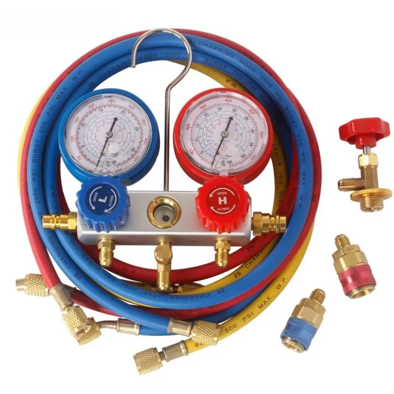 Manifold Gauge Set Dual Valve Refrigerant Gauge, R134A Air Conditioning Pressure Gauge