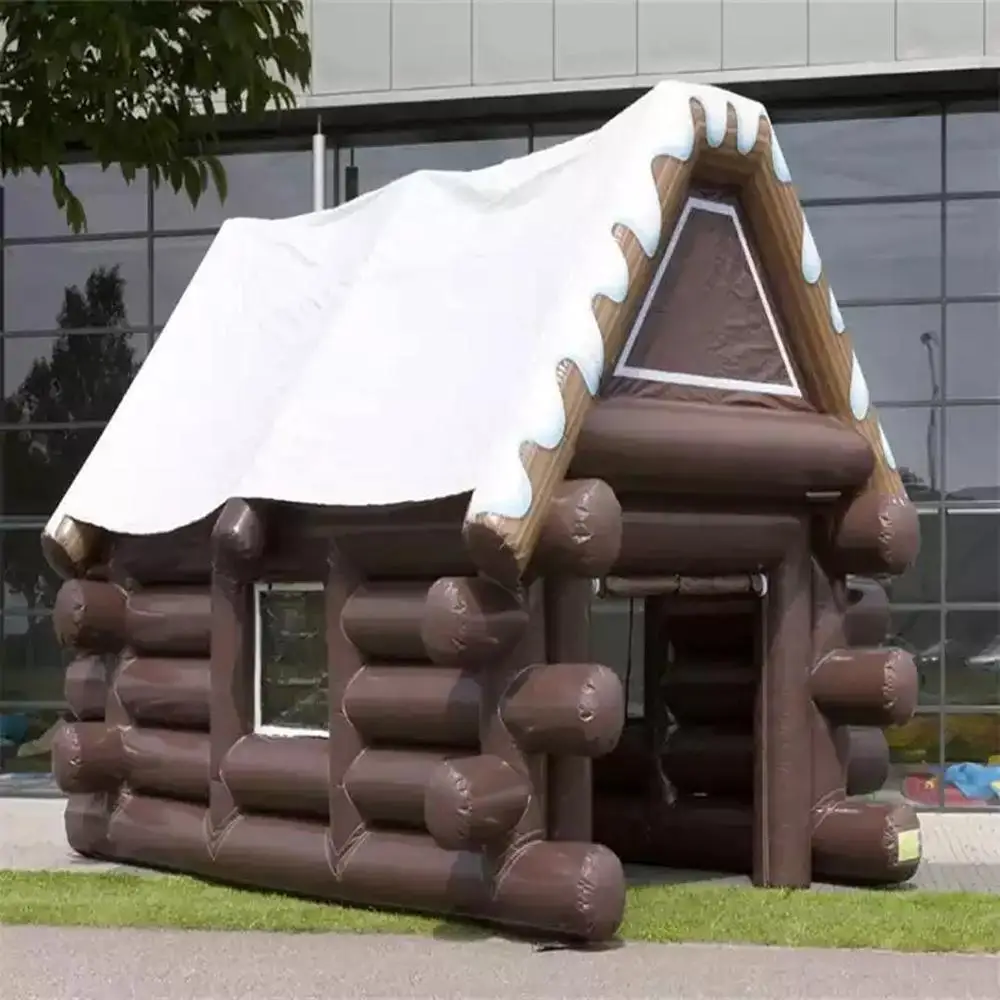 สีน้ําตาล Inflatable Winter House Cabin เต็นท์หลังคาสีขาวกลางแจ้ง Ski Lodge PVC ไอริชผับ Caravan Bar สําหรับงานปาร์ตี้โฆษณา