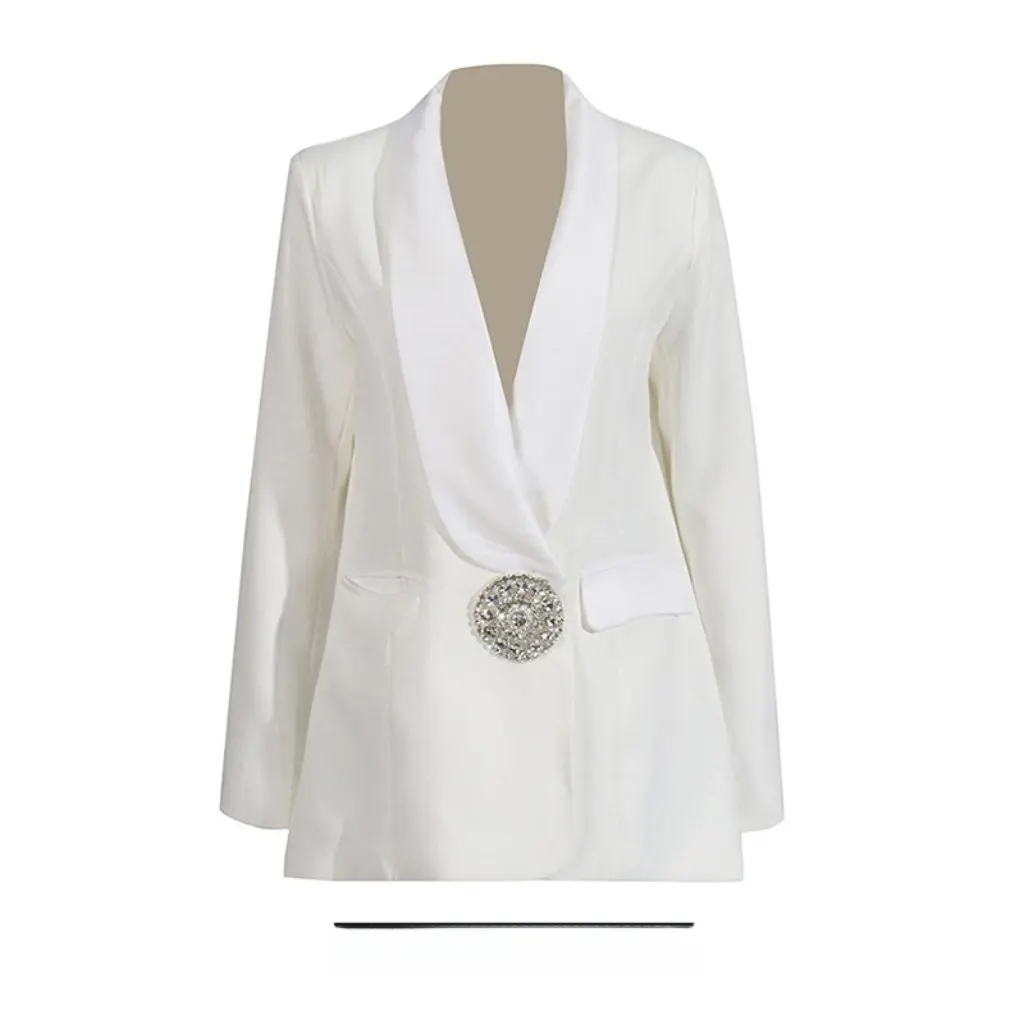 

Fashion Commuter Style Solid Color Simple Small Suit Diamond Design Loose All-match Jacket Stitching Women's Westerwear
