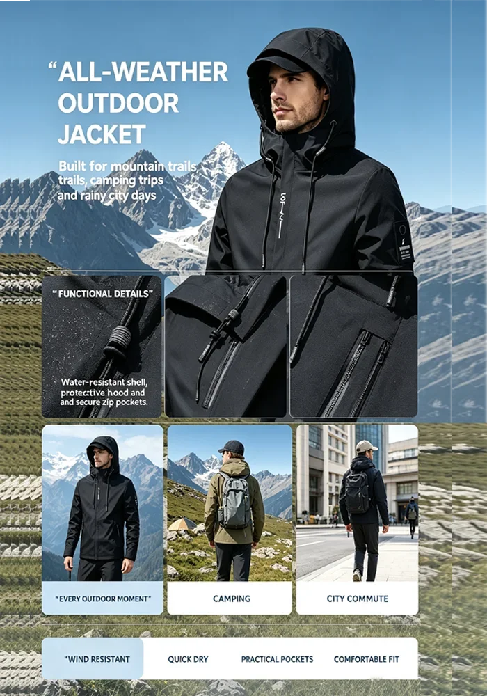 Wasserdichte Herrenjacke, für Outdoor-Aktivitäten, winddicht, zum Wandern, Klettern und für andere Freizeitaktivitäten. – Detail 7