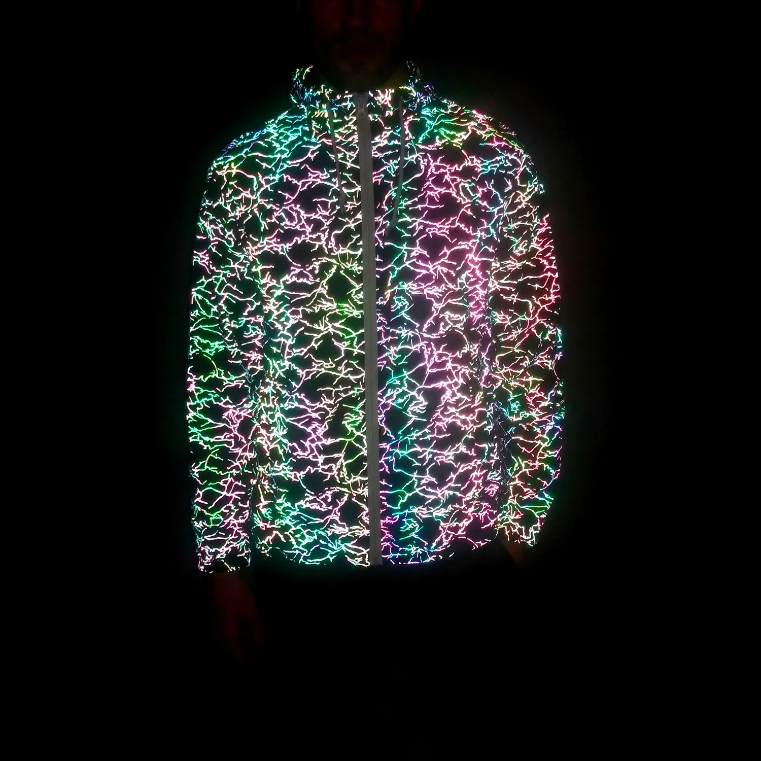 Lightning Pattern Rainbow Color Reflective Jacket Men Harajuku Hip 