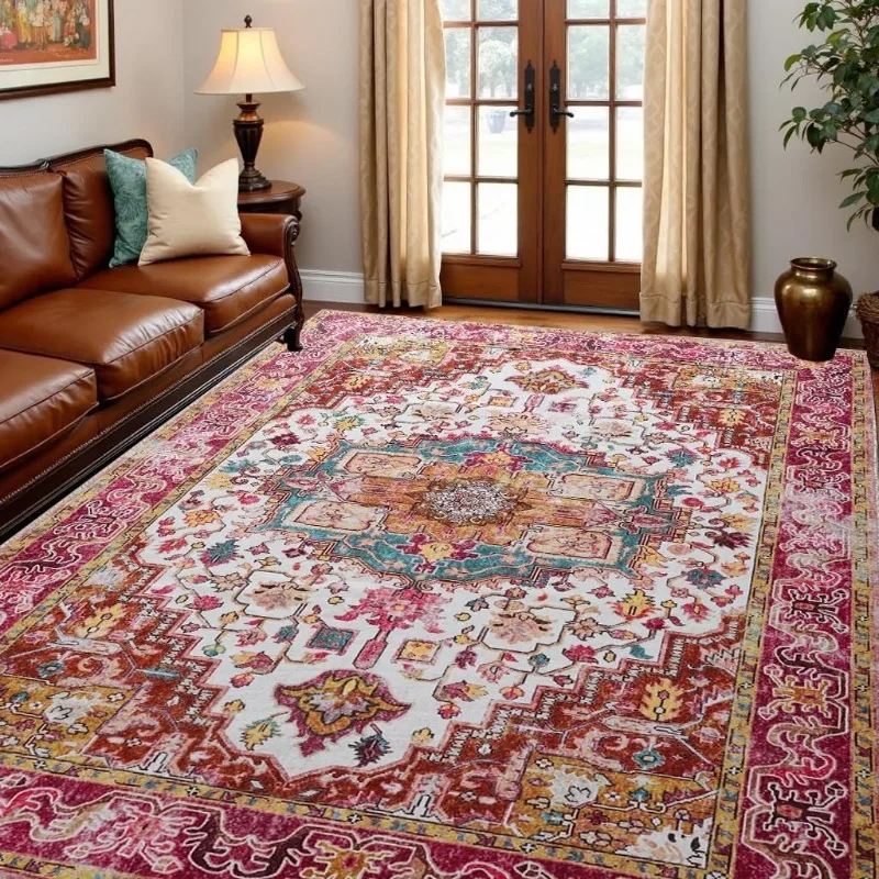 

Retro Print Living Room Carpet Fashion Light Luxury Bedroom Rug Machine Washable Non-slip Large Area Sofa Coffee Table Mat Tapis