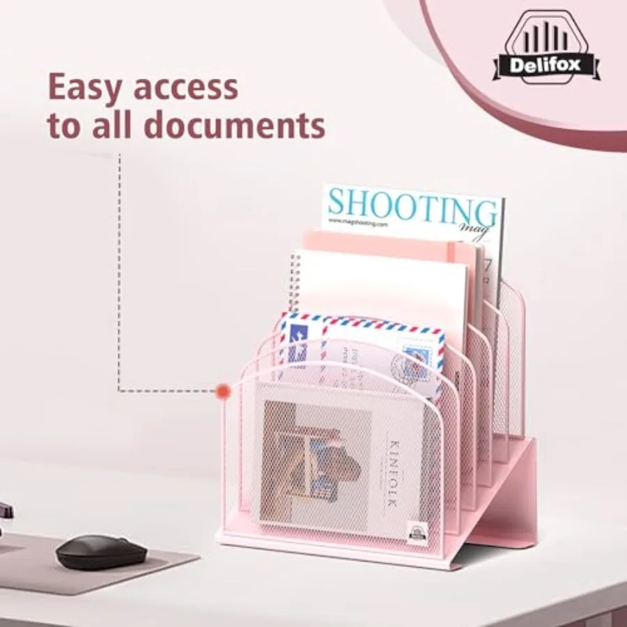 منظم ملفات مكتبي مائل مكون من 5 أقسام حامل مجلد ملفات عمودي حامل رف معدني فارز الملفات لسطح المكتب والفصول الدراسية أو