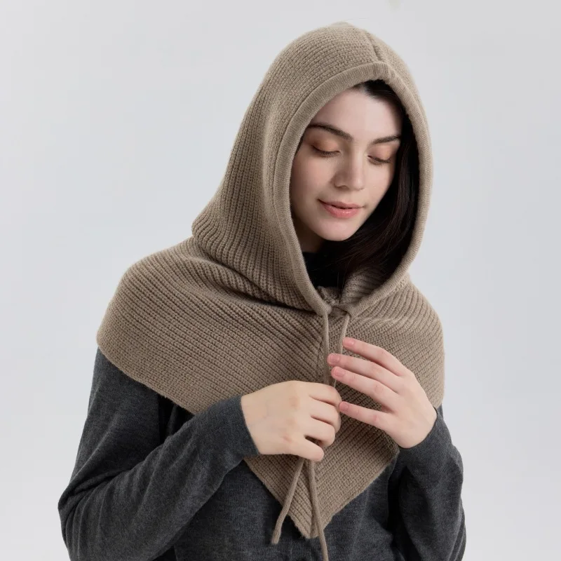 Sciarpa per cappello passamontagna lavorato a maglia invernale di lusso per donna 1 pezzo Fazzoletto da collo spesso Cappello con cappuccio Protezione per le orecchie Accessori per la stagione fredda