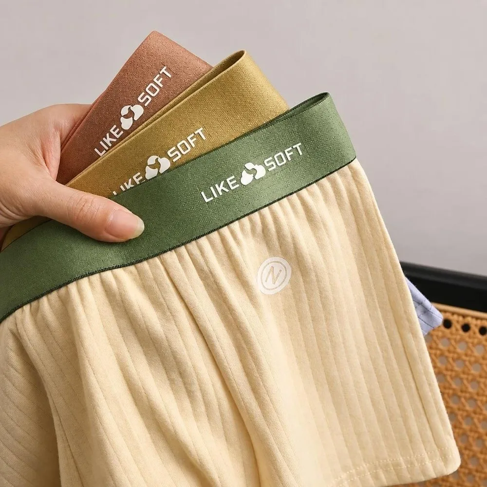 High Quality Soft Men's Boxer Briefs Elastic Waistband Breathable Striped Shorts Underwear Comfort Mid Waist Stretch Trunk
